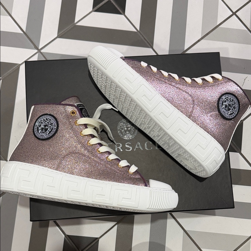 Versace Glittering purple/pink and White High-Tops. Size 39
